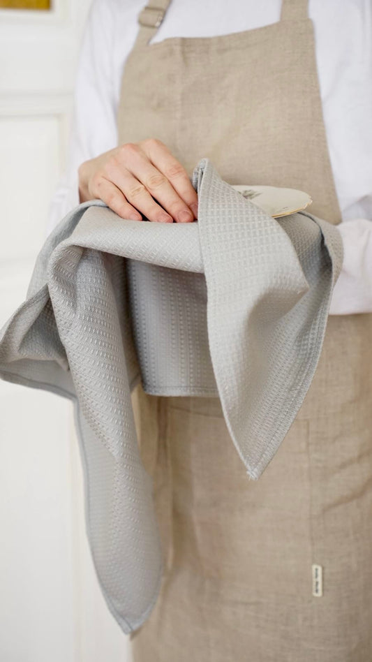 Комплект кухонних рушників"Львівське Небо" з фактурної бавовни  в чистому сірому кольорі