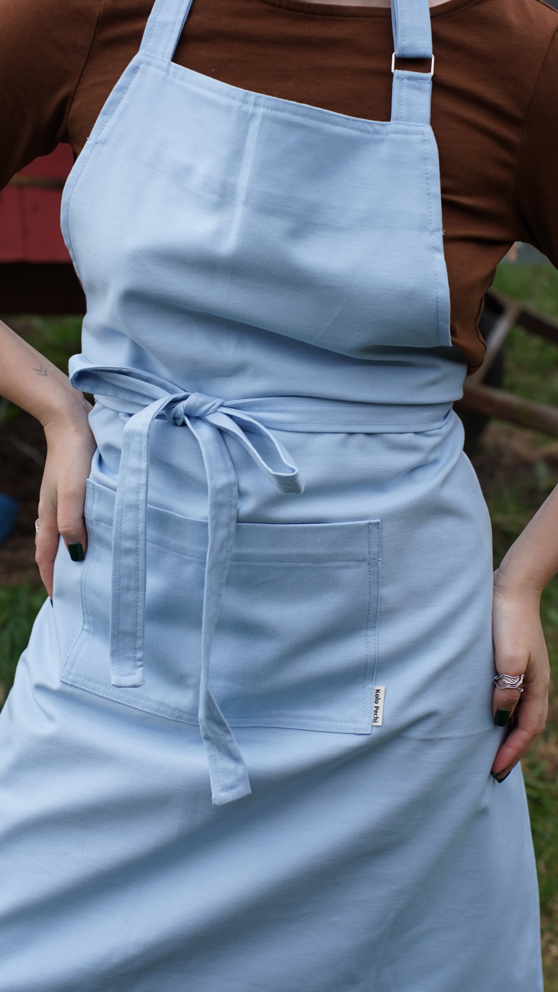 Synevyr Bib Apron — full view, Uni size, soft sky-blue colour, Kolo Pechi