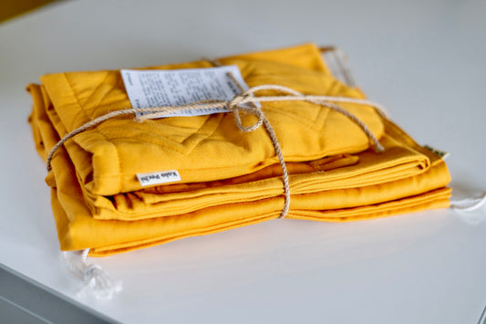 Kitchen Textile Set "Sunset" — complete set styled in kitchen, cotton & linen, made in Ukraine
