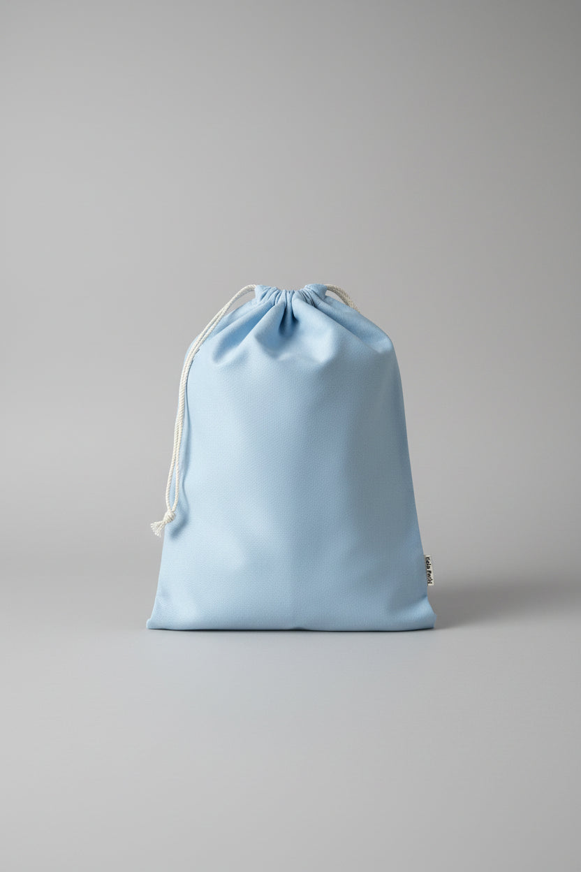 Kitchen Textile Set "Synevyr" — full set: apron, oven mitt, pot holder, towel & bag in light blue cotton, Kolo Pechi
