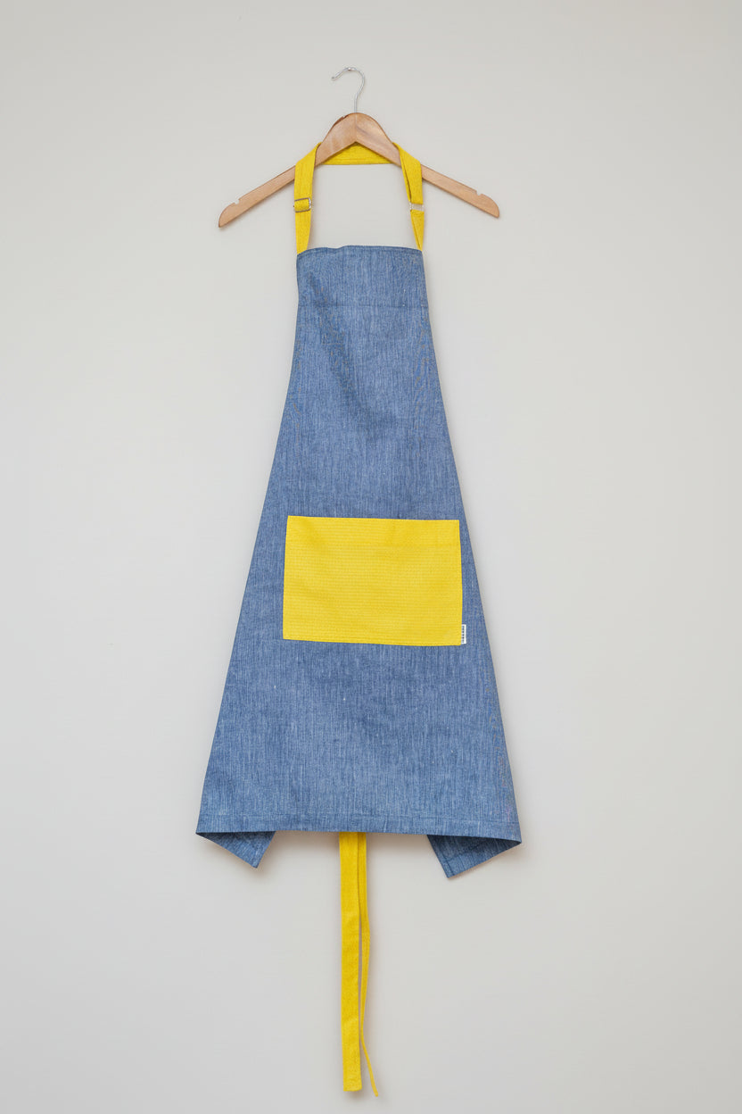  Linen Bib Apron "Odesa Sea" Uni size — deep blue linen with hemp details, handmade in Ukraine