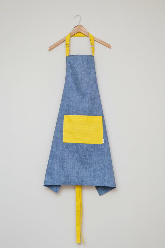  Linen Bib Apron "Odesa Sea" Uni size — deep blue linen with hemp details, handmade in Ukraine